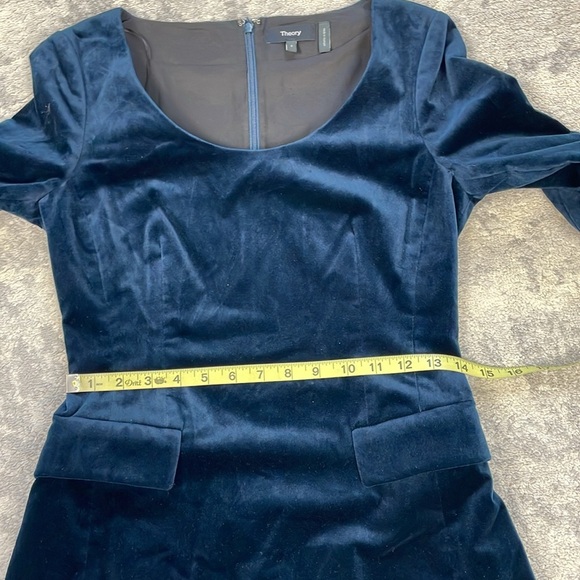 New Theory Stretch Velvet Velour Shift Dress Flap Pockets Long Sleeve Blue Sz 2 - Picture 8 of 11